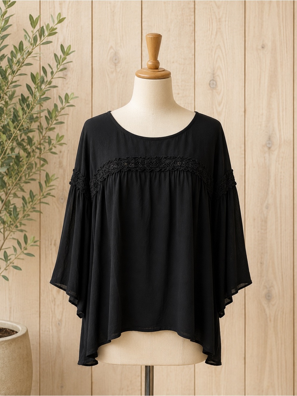 Old Navy Black Crochet-Trim Flowing Tunic